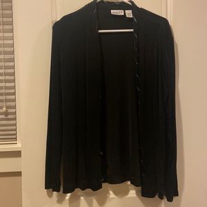 Chicos travelers black long sleeve jacket, blue fringe